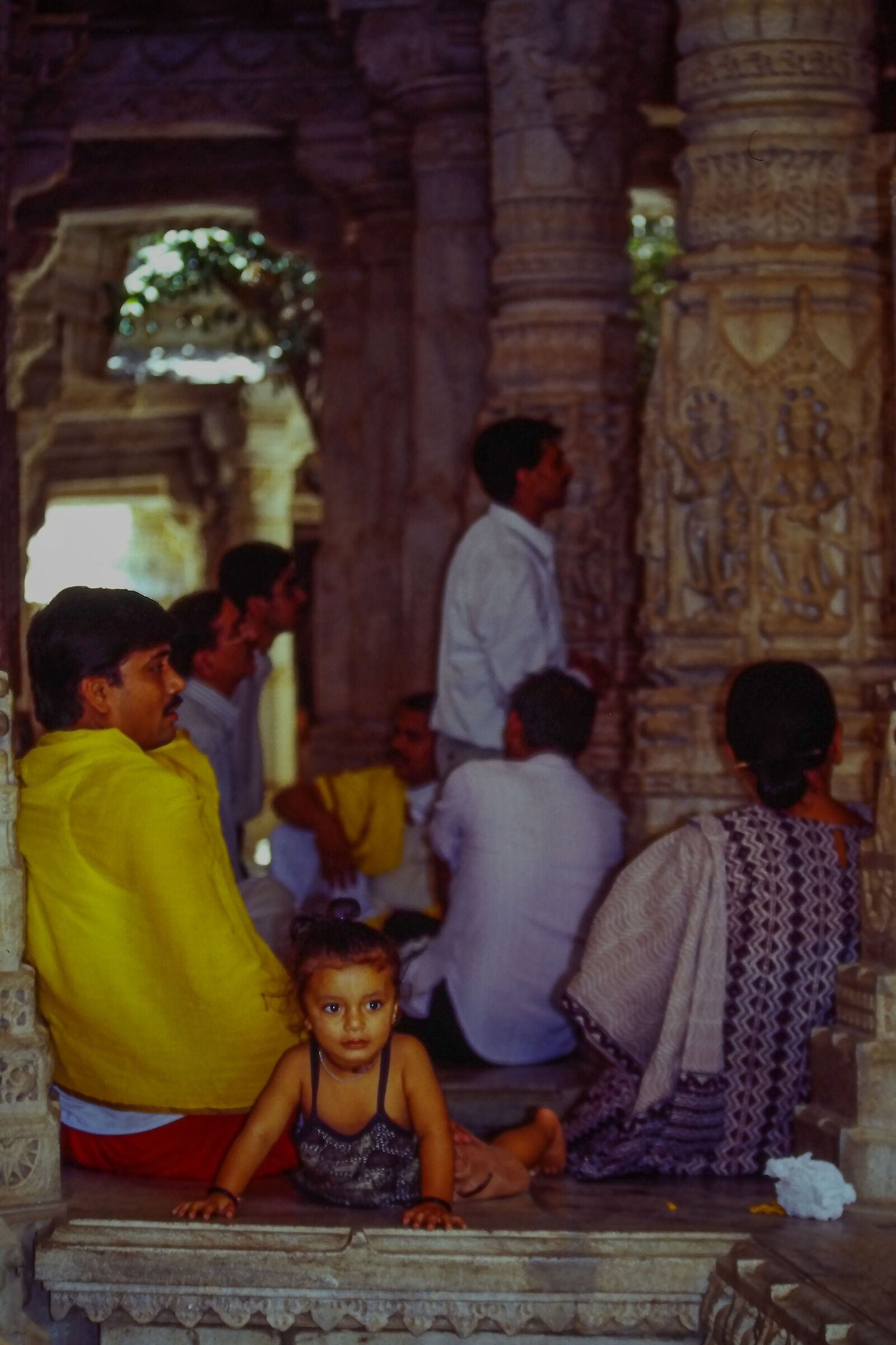Jainist family inside the temple of Ranakpur