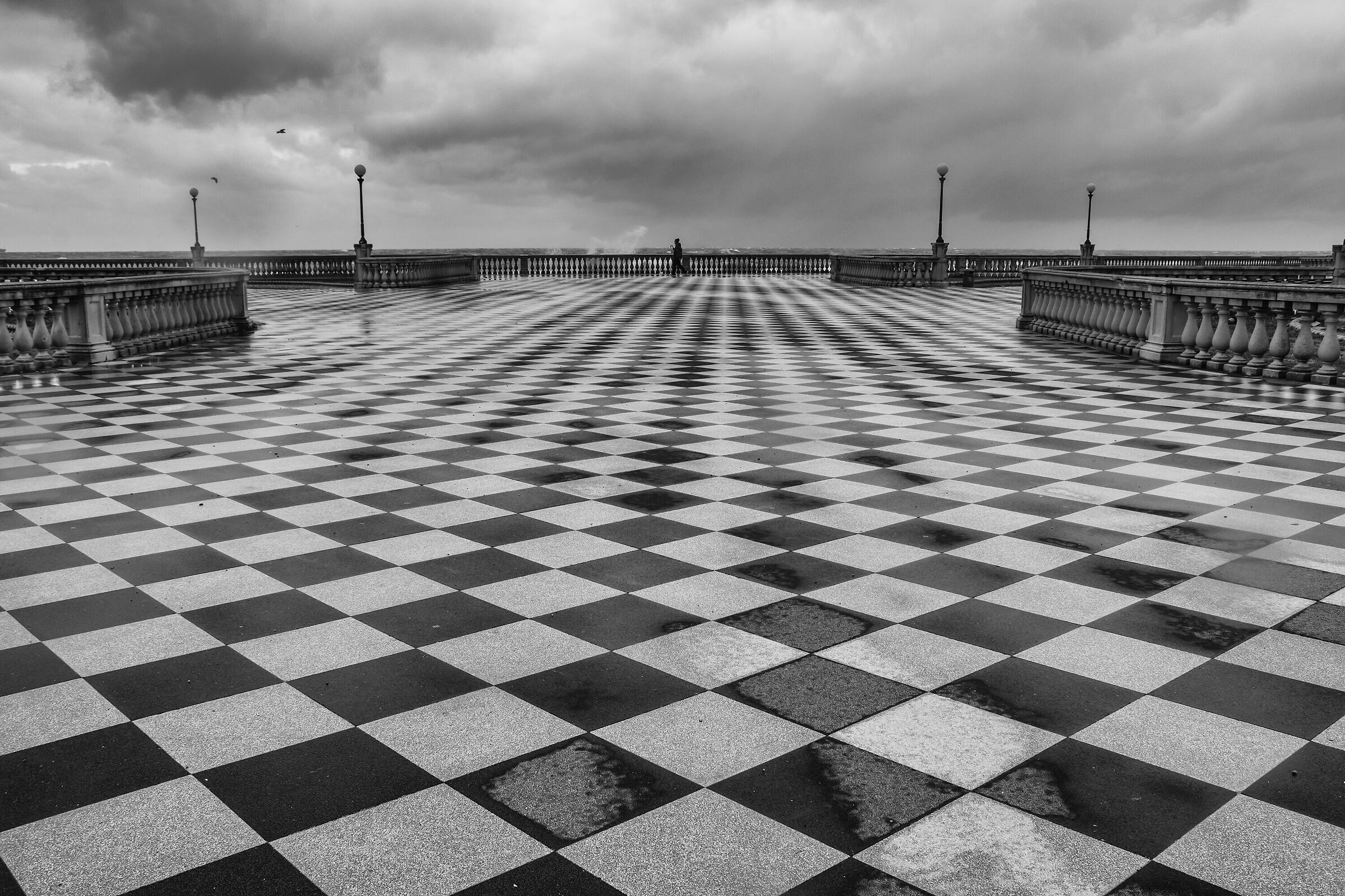 The Mascagni Terrace in black and white