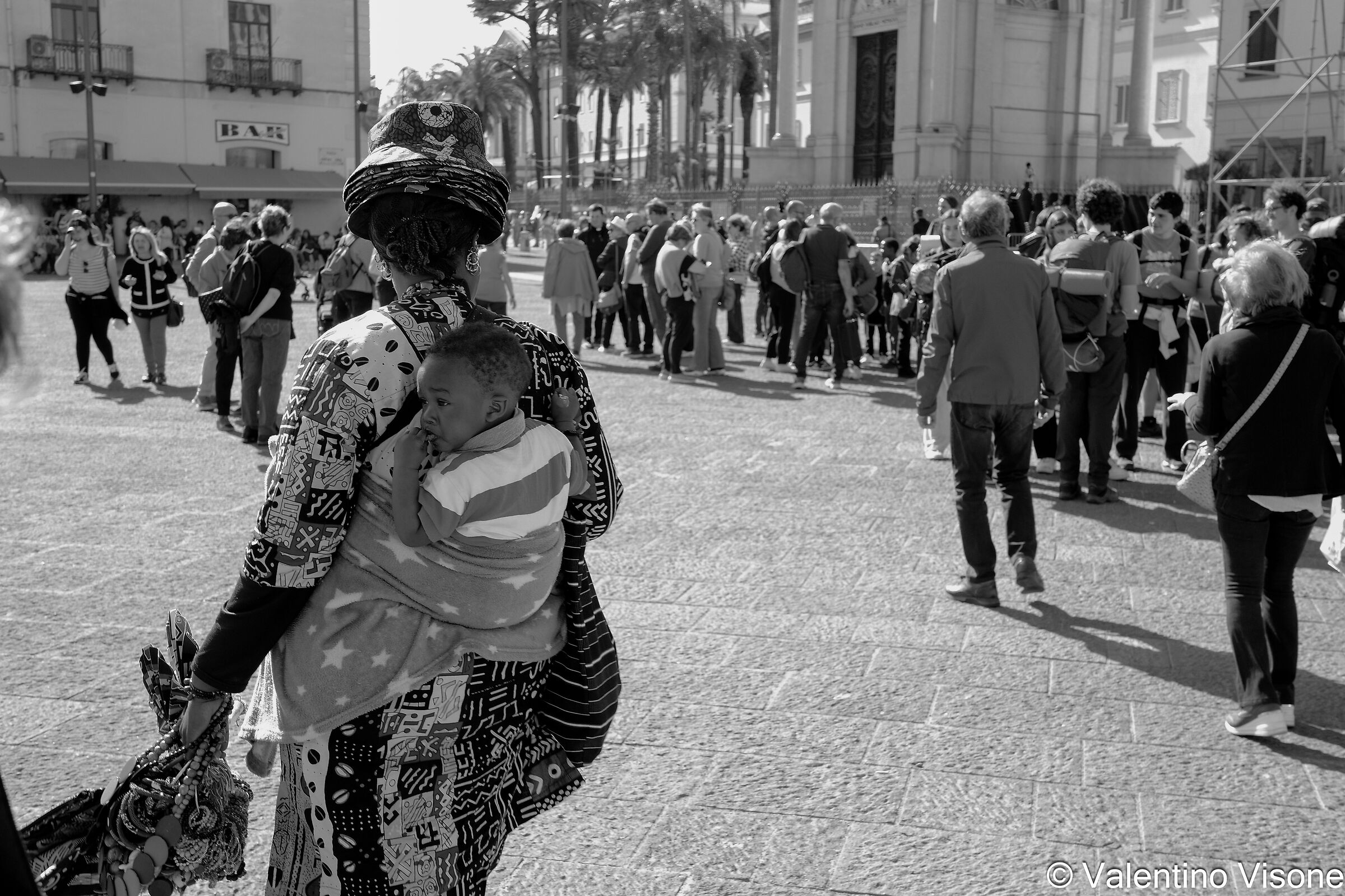 Woman with child walking