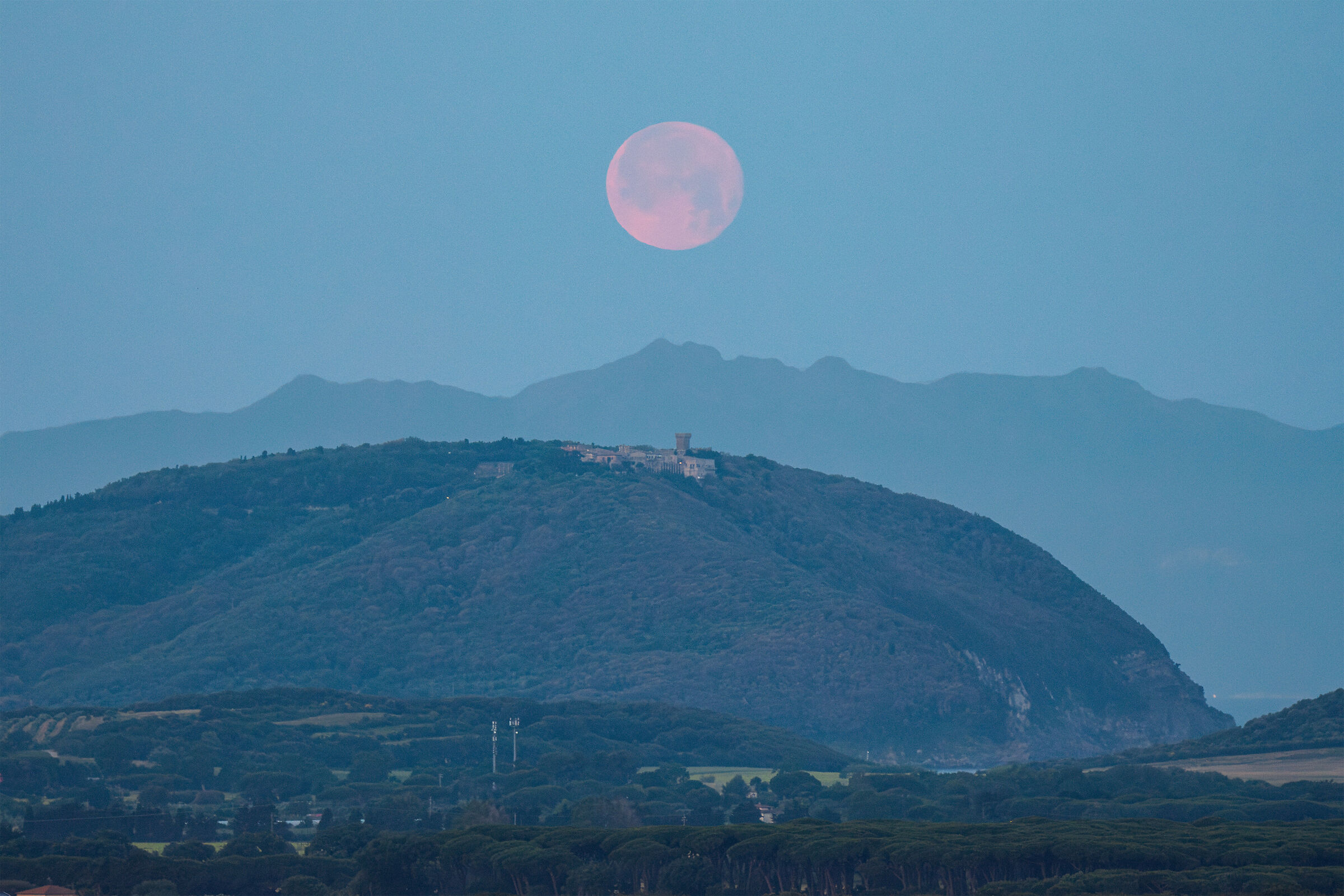 Populonia, Elba Island and full moon