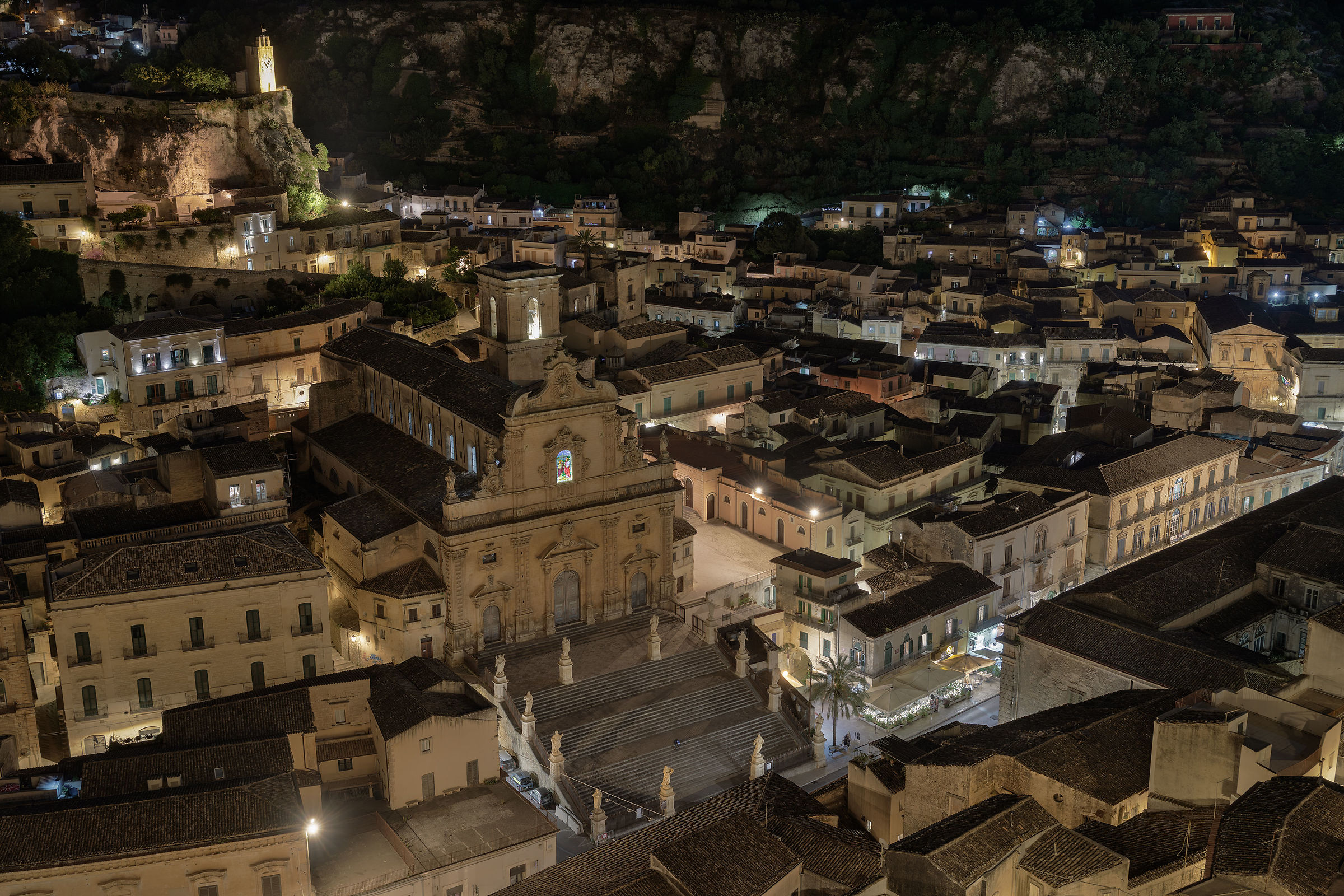 Modica - View of St. Peter's Cathedral at night
