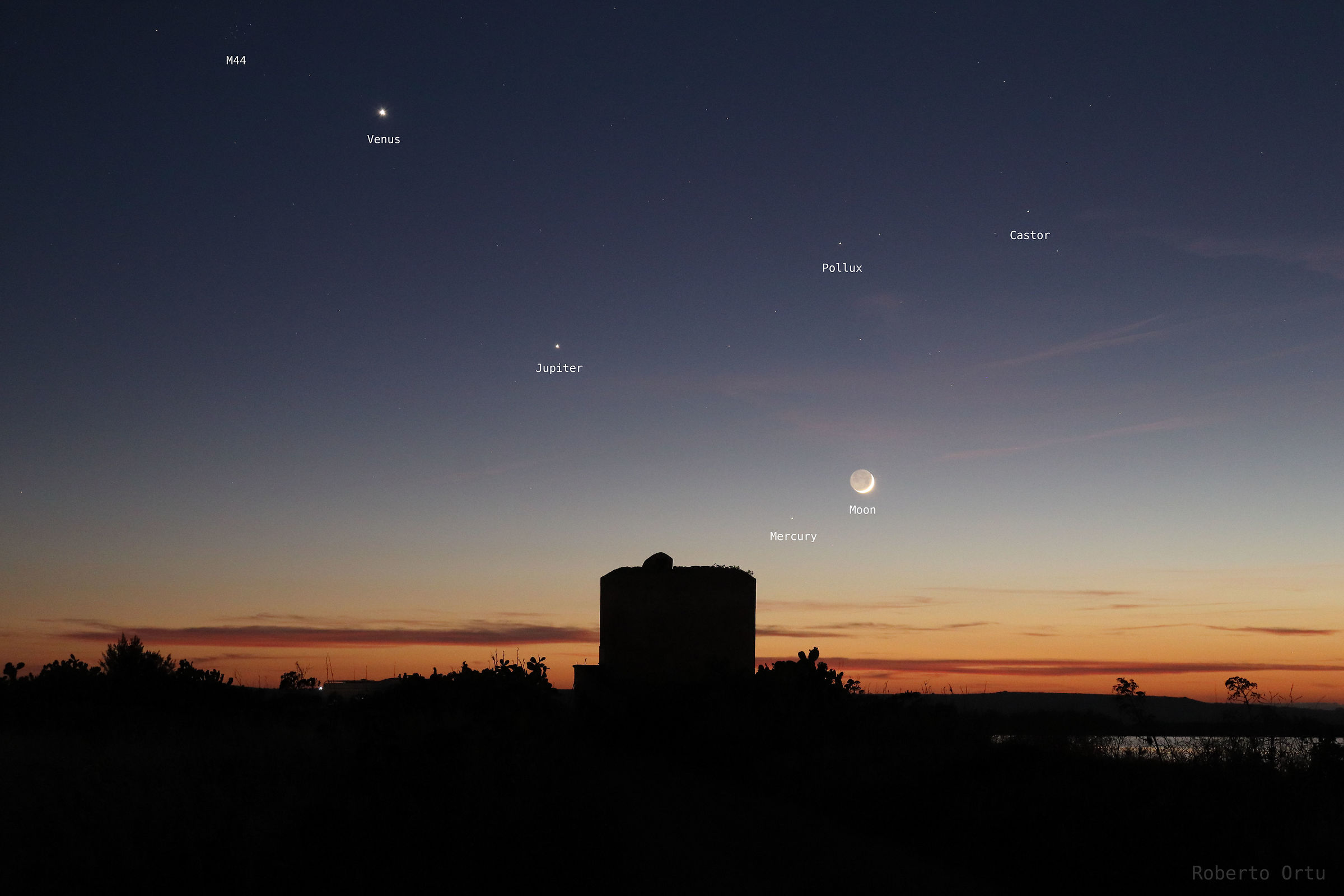 Planetary alignment with the Moon and Gemini