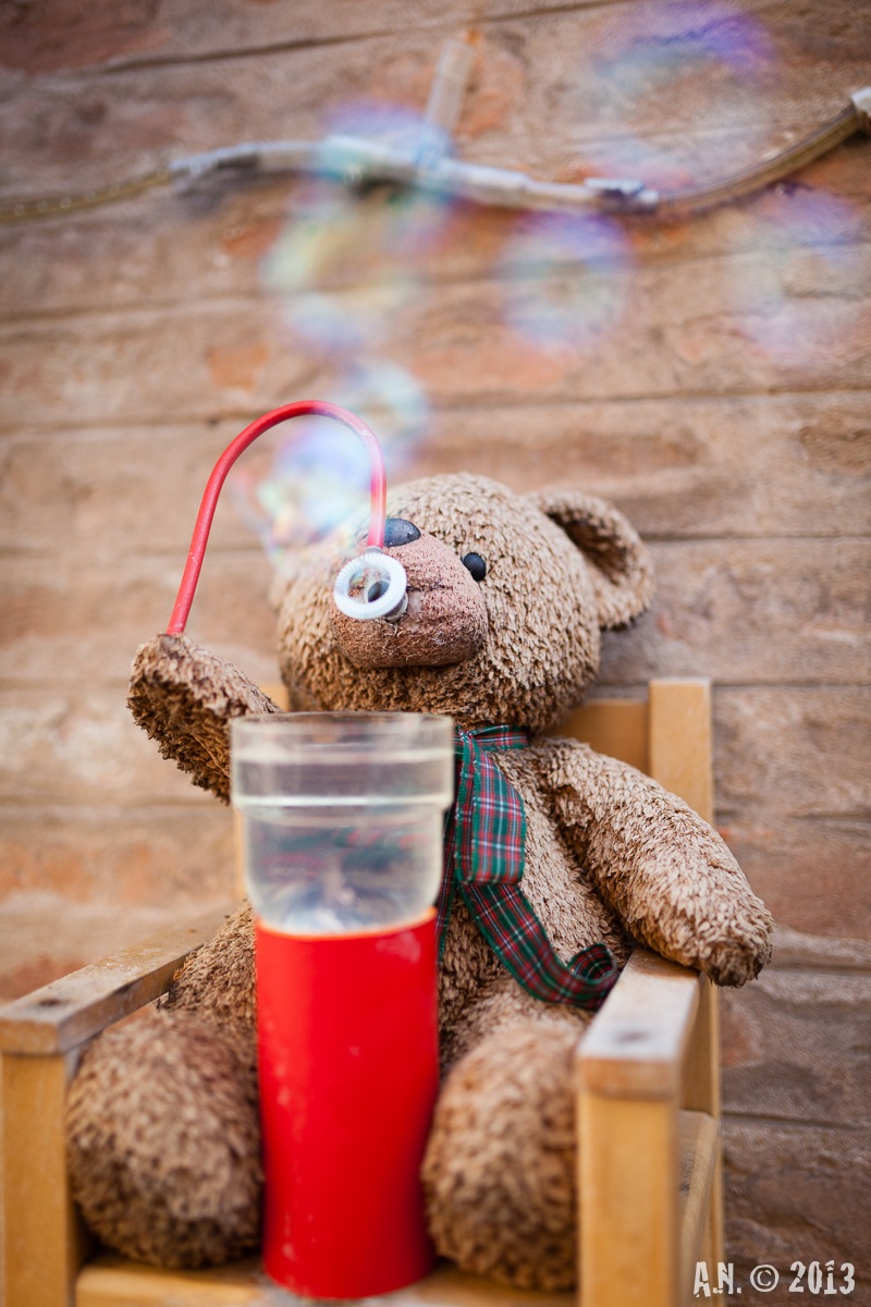 Bear and soap bubbles