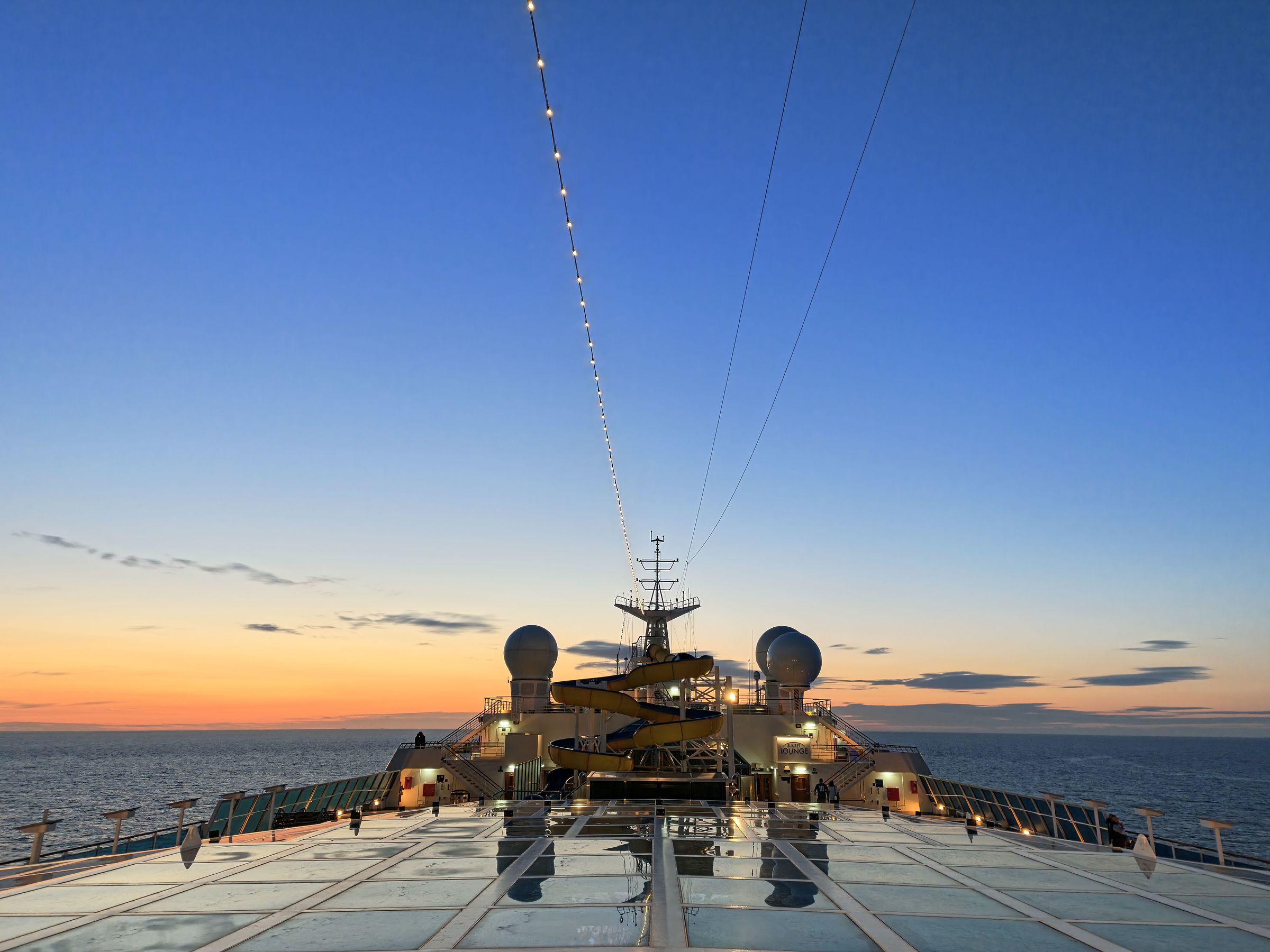 Sunset views on the deck of the ship