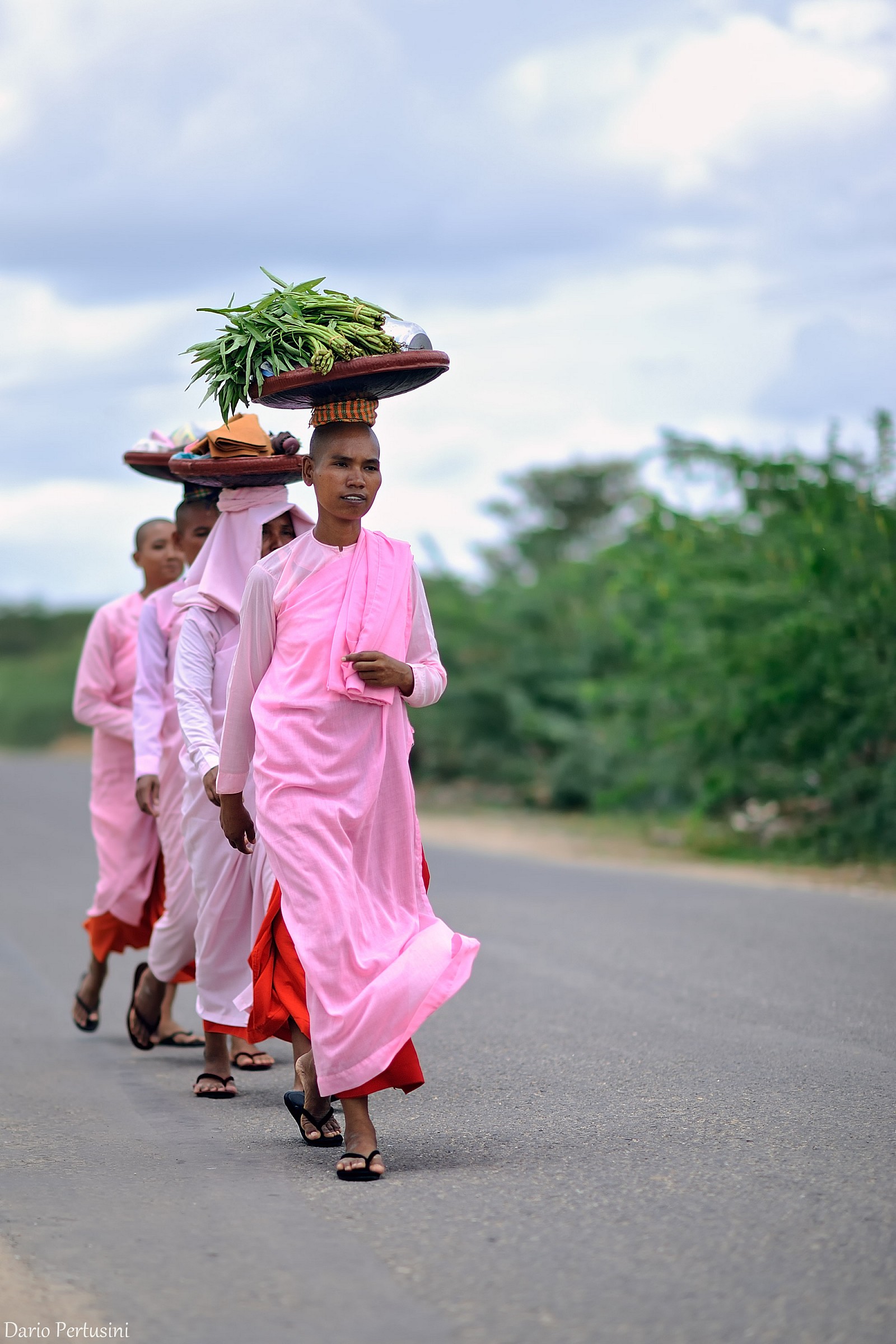 Burmese nuns in a row (Bagan, Myanmar)
