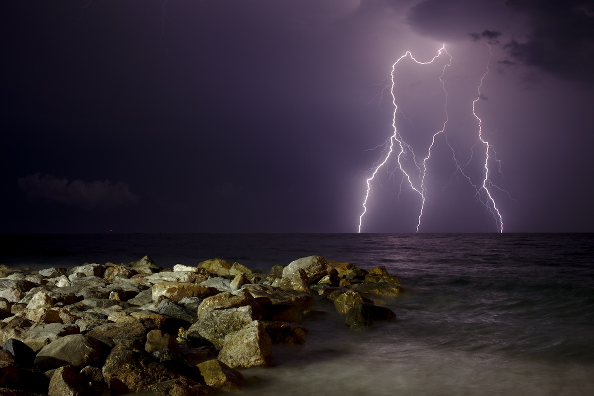 Lightnings over the sea