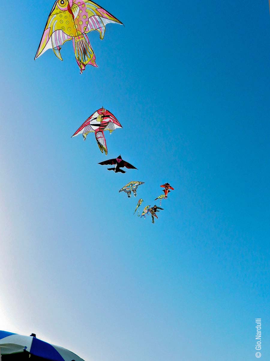 colored flights on the beach