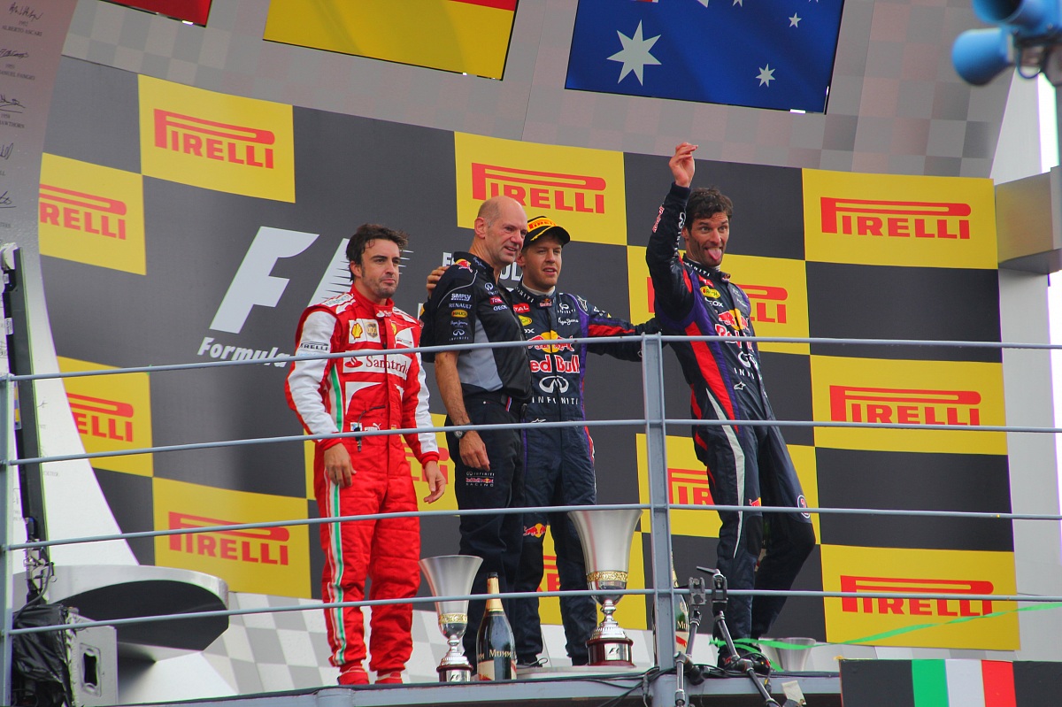Alonso, Adrian Newey, Vettel & Webber