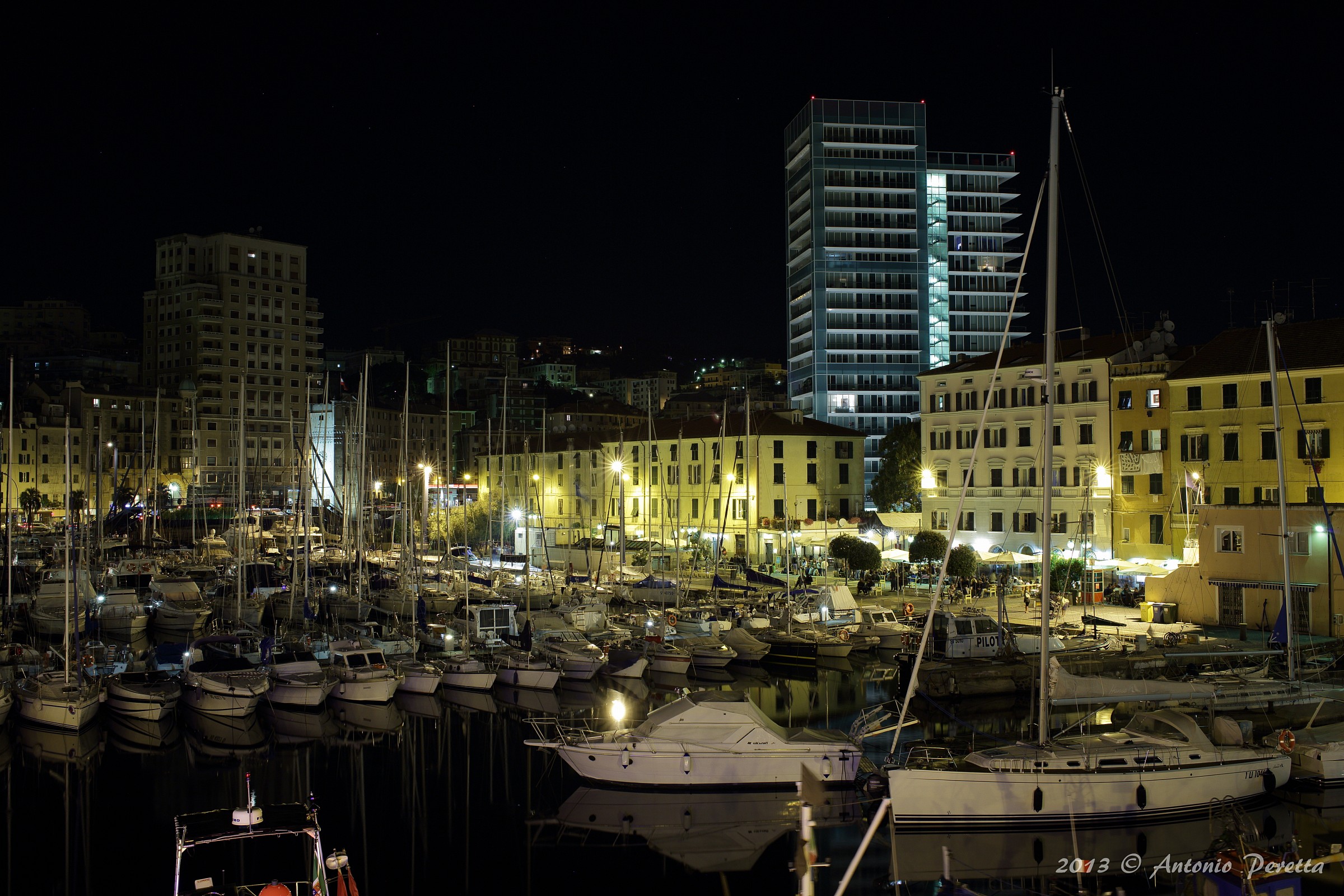 ancient port of Savona at night