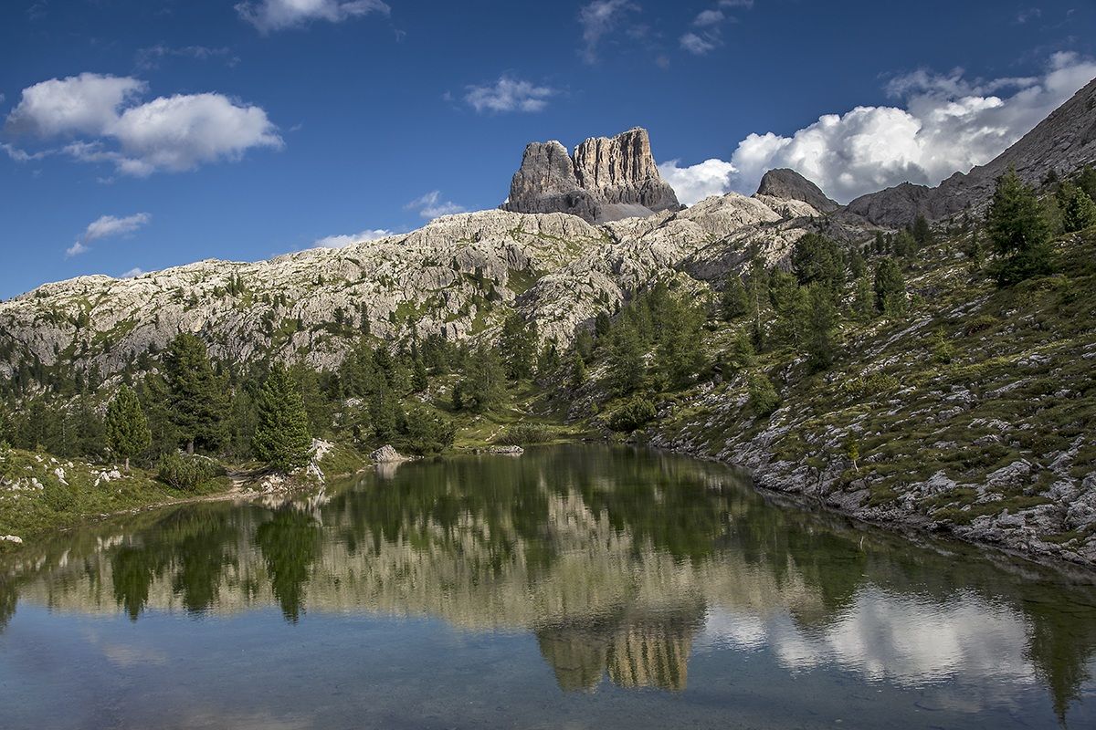 The Averau from the lake Limides