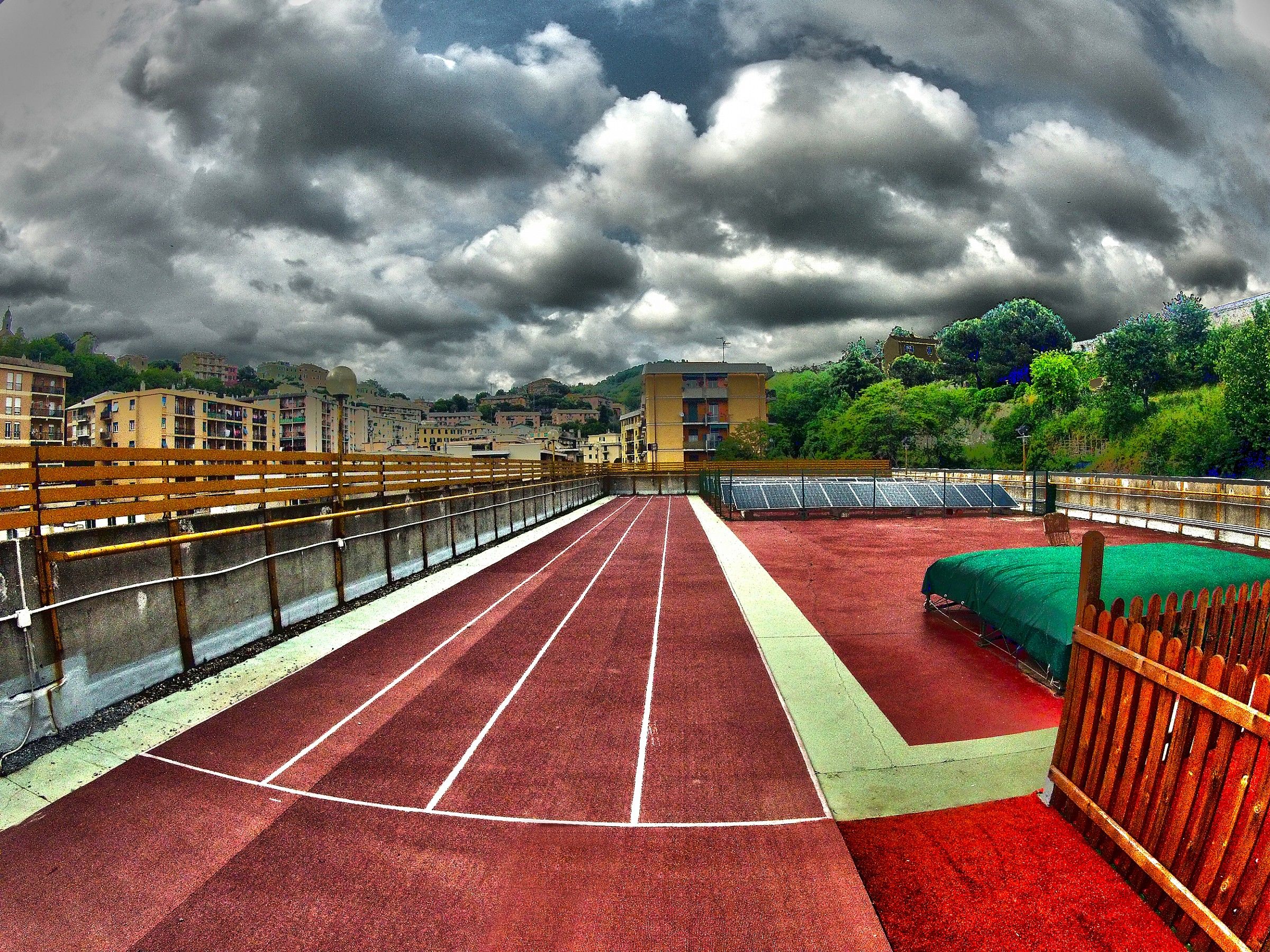 Athletic field in the clouds