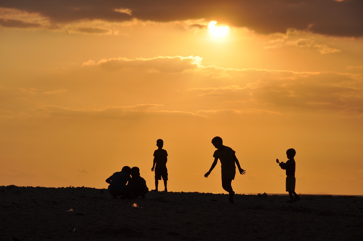 Children in sunset