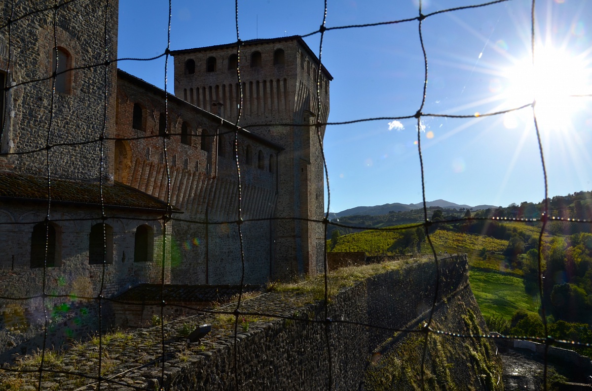 Torrechiara castle against light