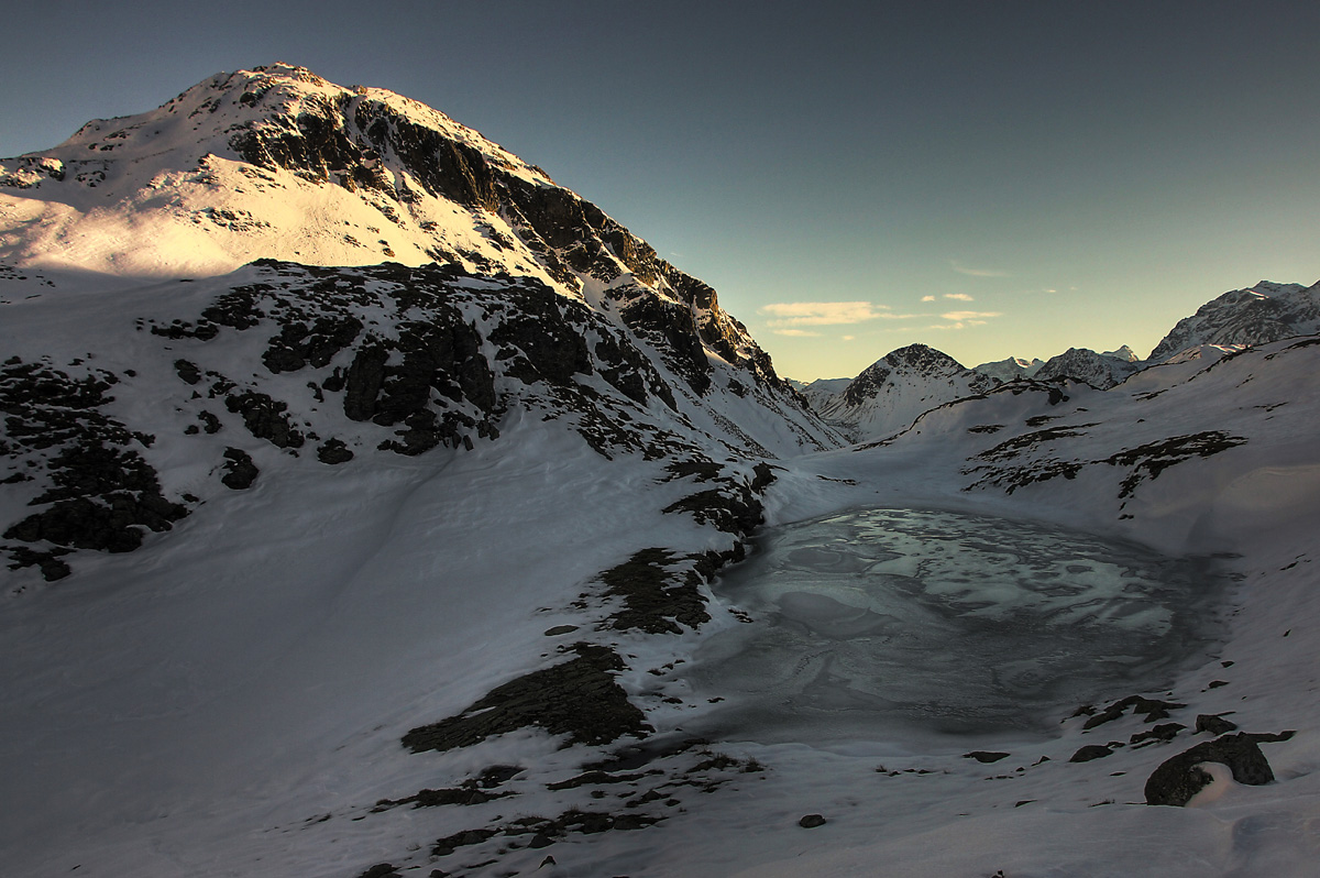 sunset on the frozen lake