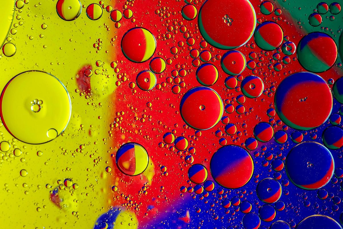 Oil droplets floating on water ...