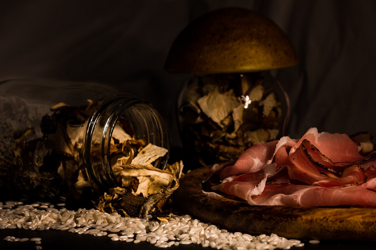 Rice mushrooms and bacon