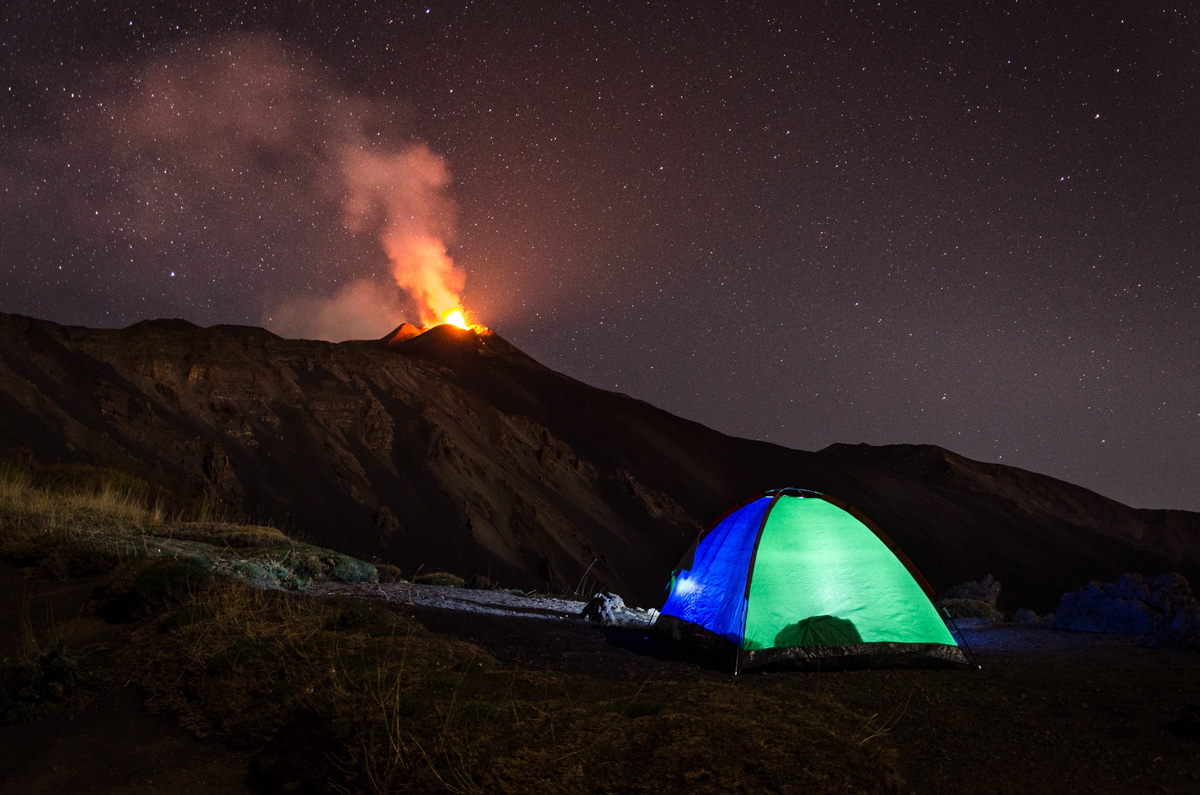 Camp on the volcano Etna