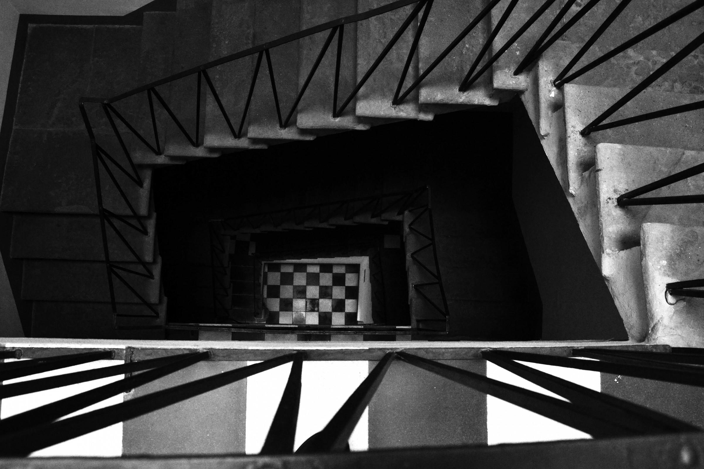 Stairs in black and white checkerboard