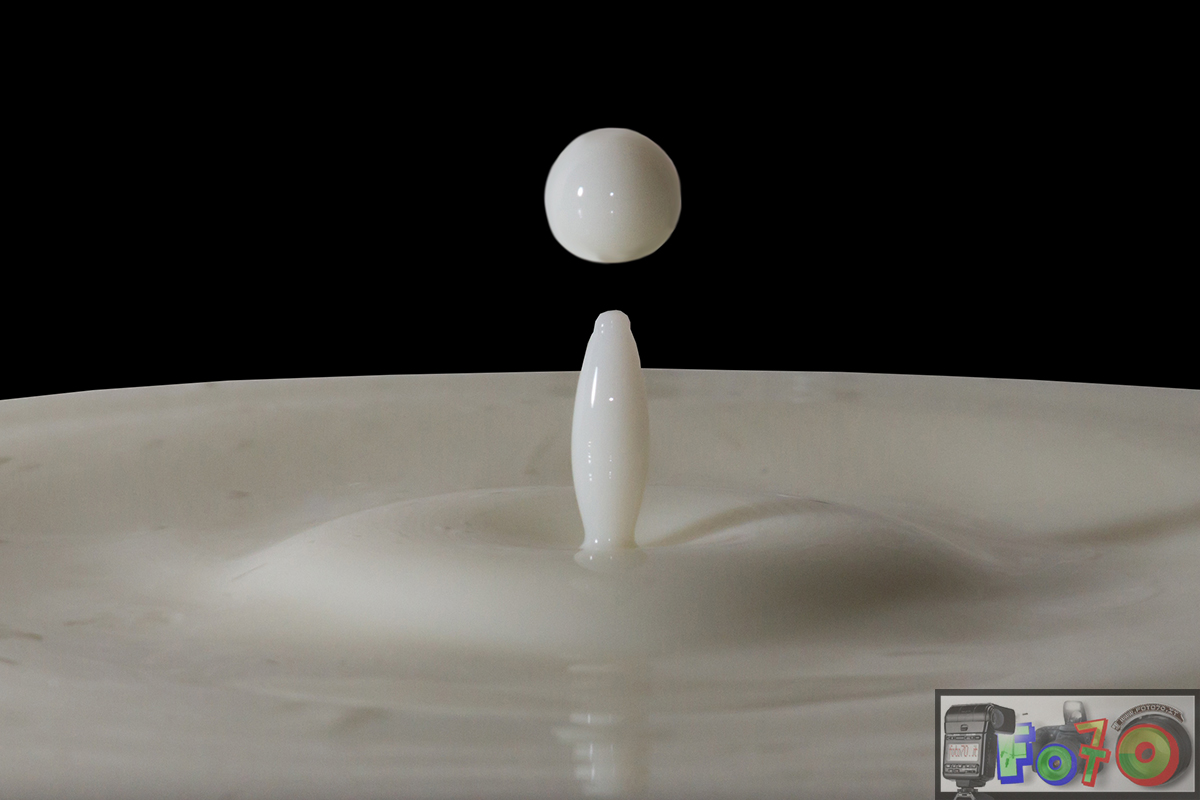 A drop of milk that bounces and forms the letter 'i'