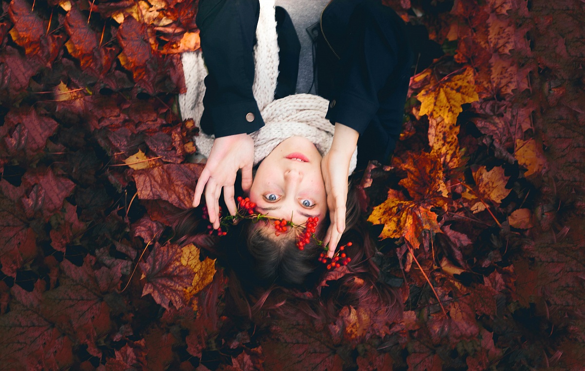 the lady in the leaves