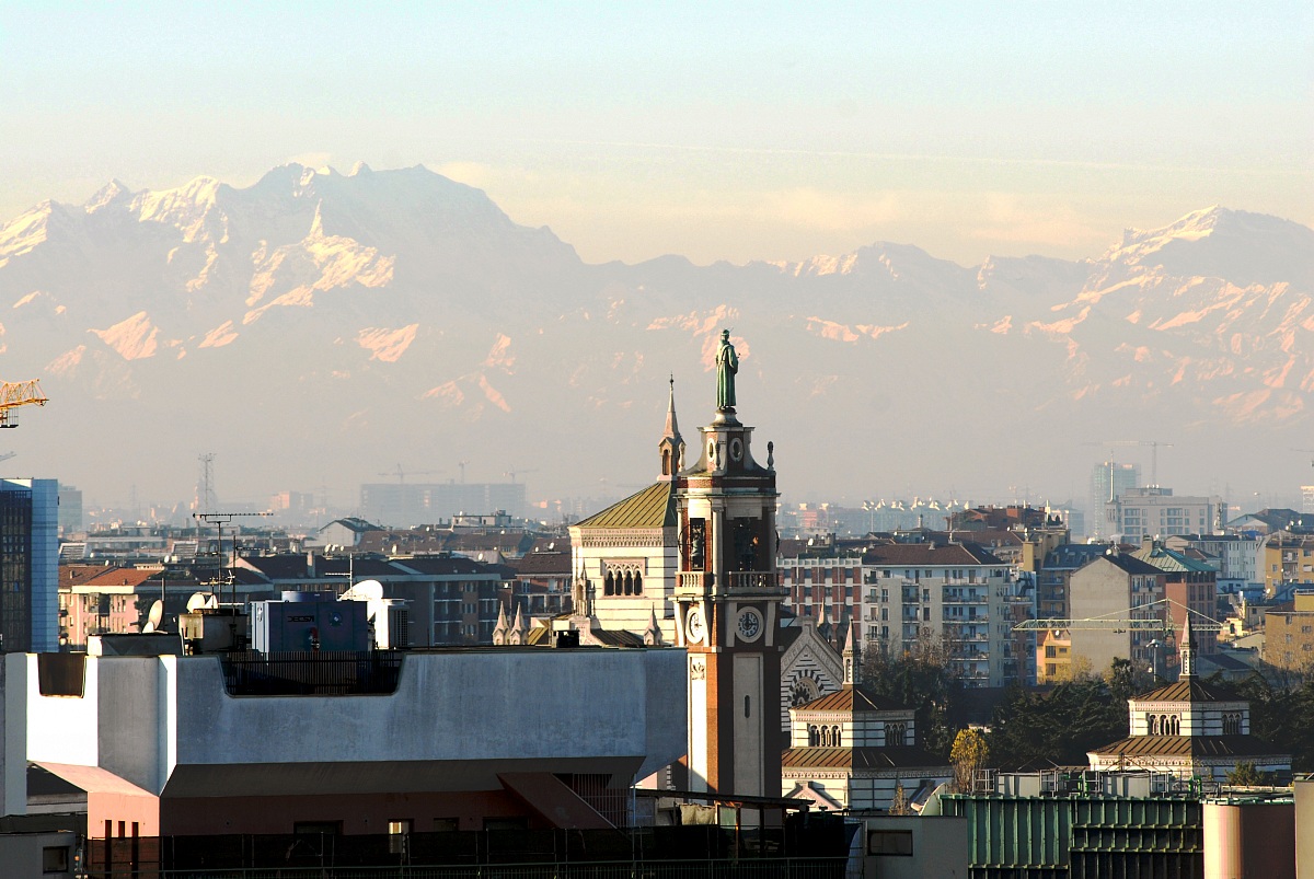Milan, with the backdrop of the mountains