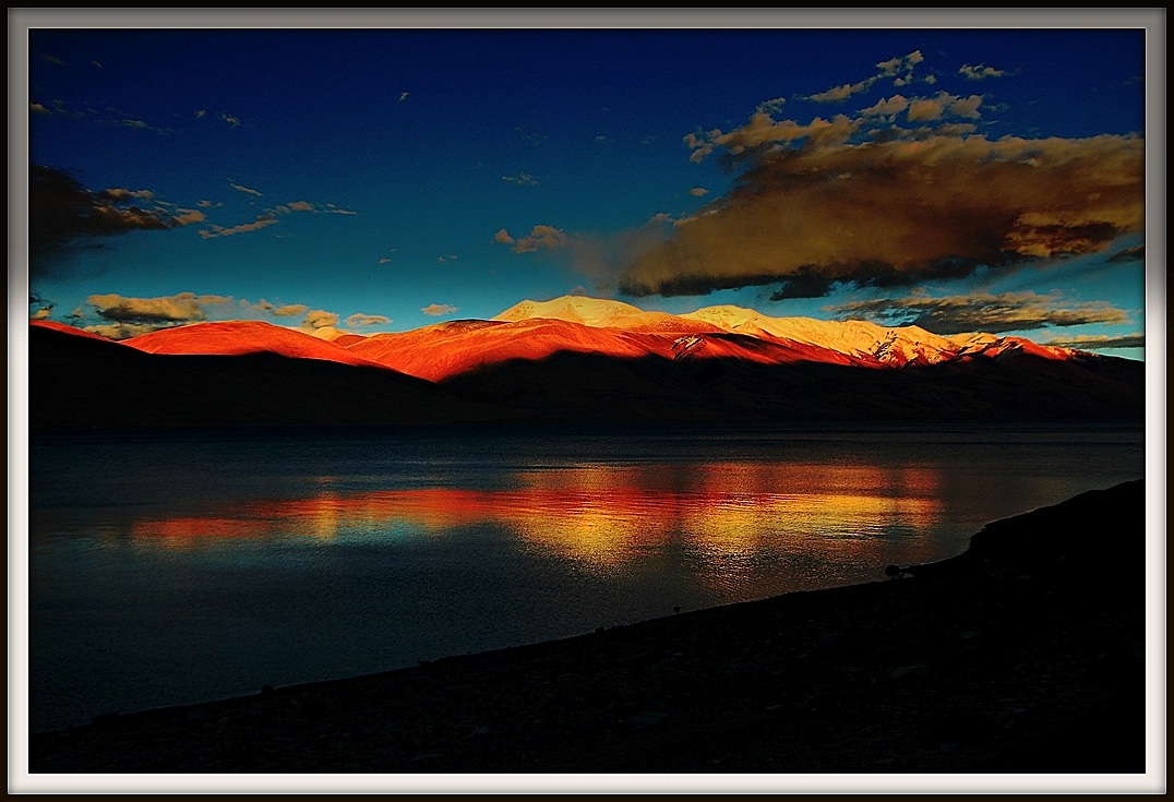Sunset Over High Altitude Lake Tsomoriri