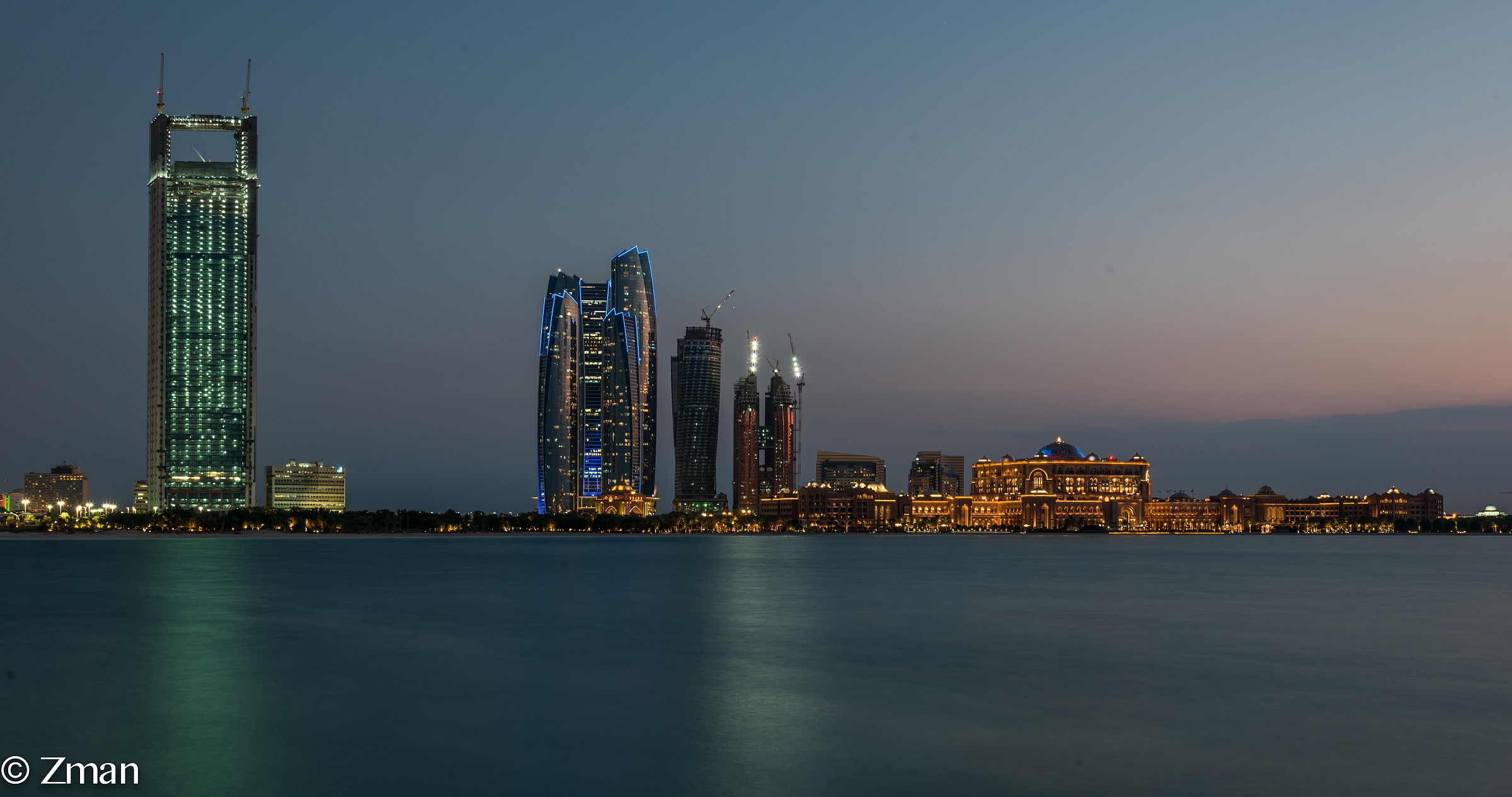 adnoc Headquarters and Etihad Towers at Night