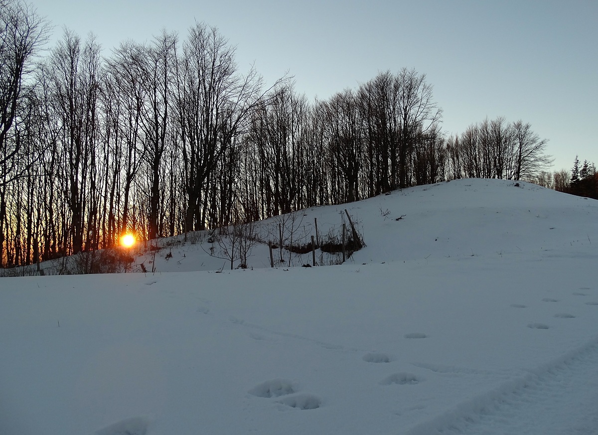 Una palla rossa, rotola sulla neve