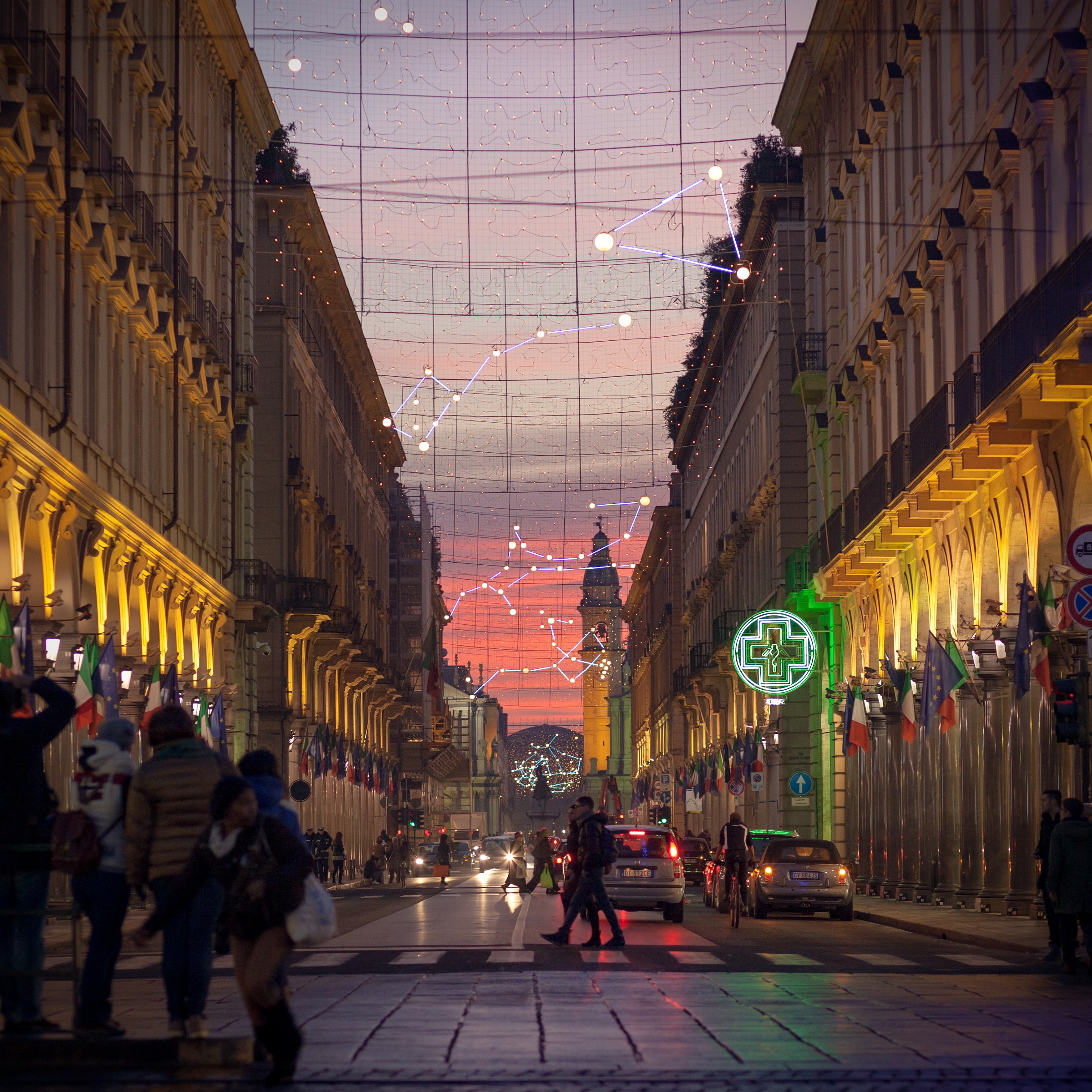 Via roma and lighting artist, Turin