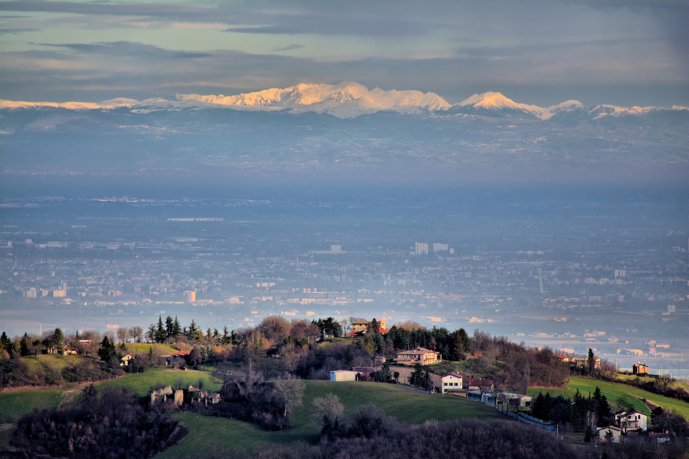 Views of the Alps from the Apennines in the province of Parm...