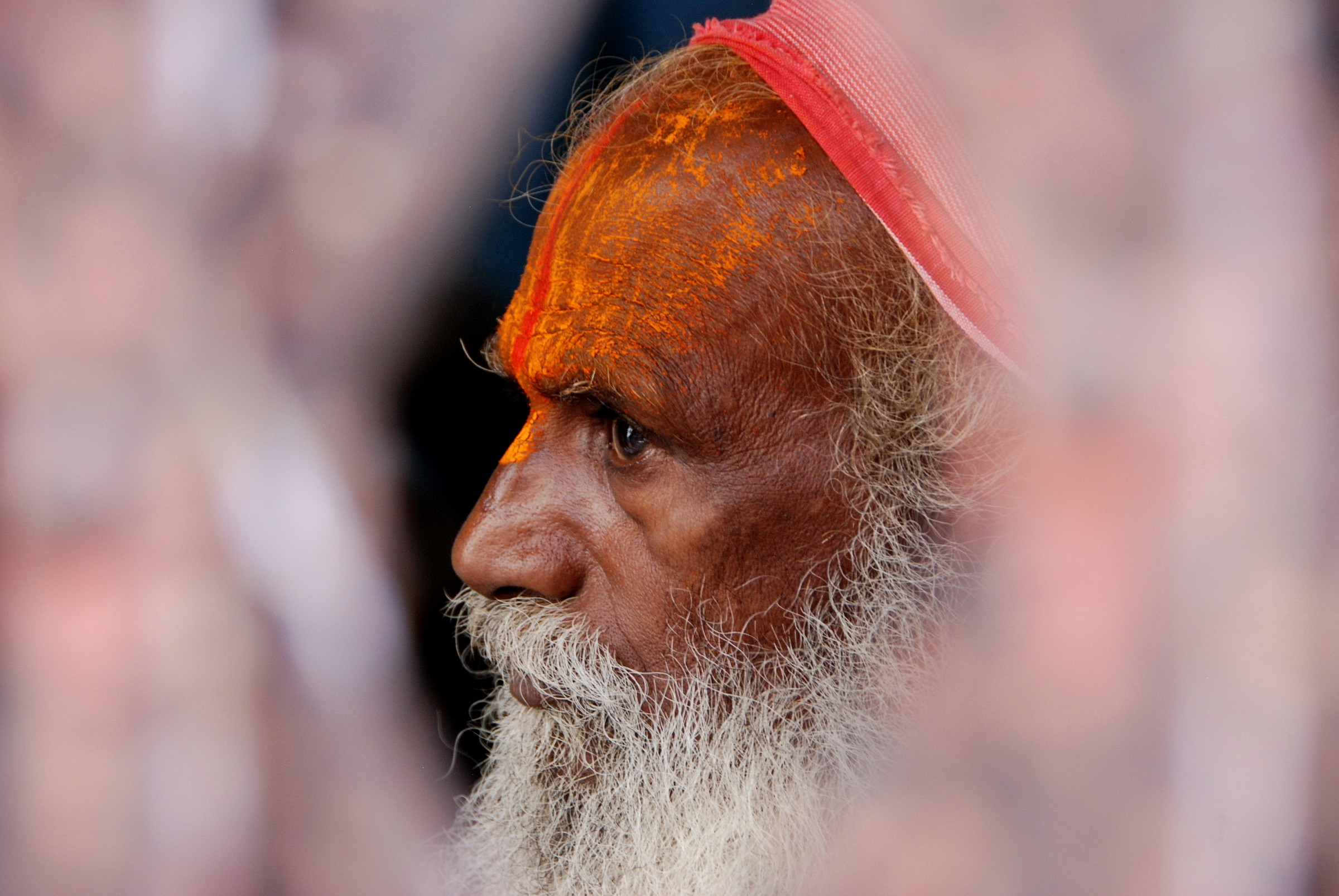 Between the folds of the tent of an ashram in Allahabad