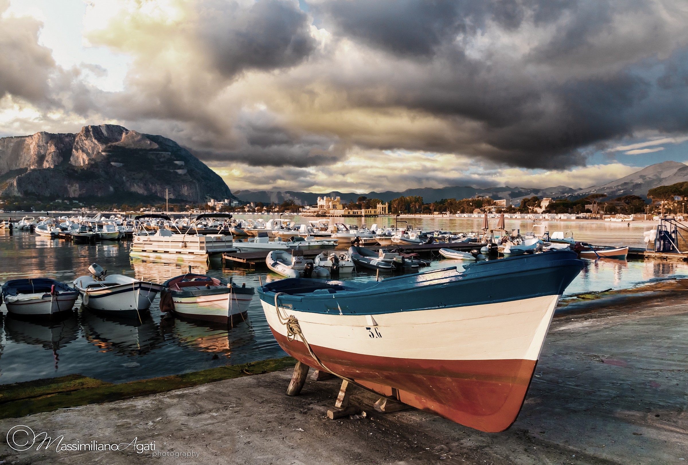 Sunset in a small harbor