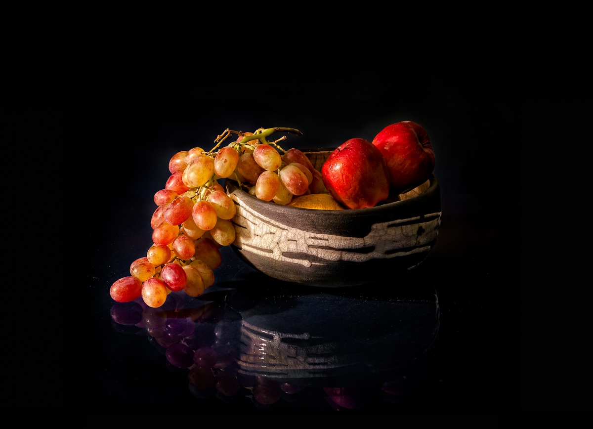 studio still life, vase with fruit