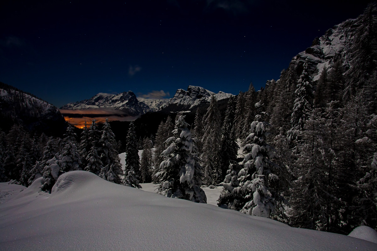 Neve fresca sotto la luna piena