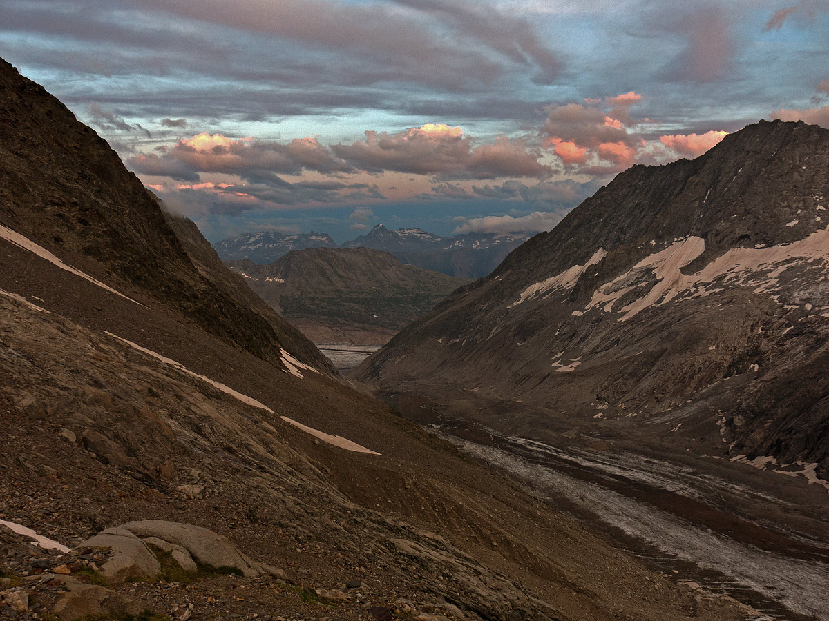 Sunset at Mittelaletschbiwak