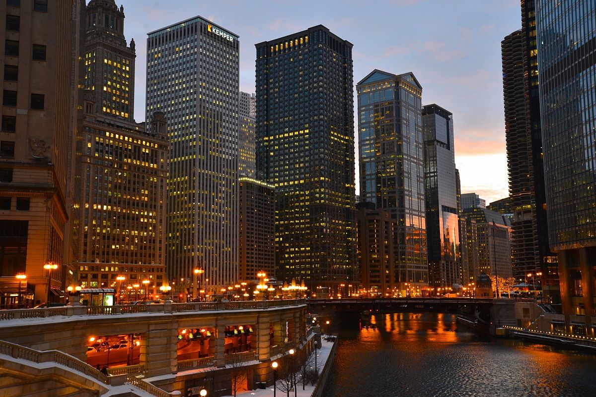 Chicago River at sunset