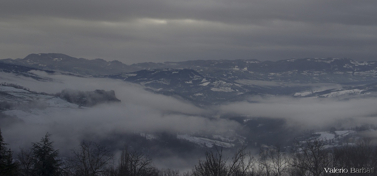 Fog after heavy snowfall and much sirocco