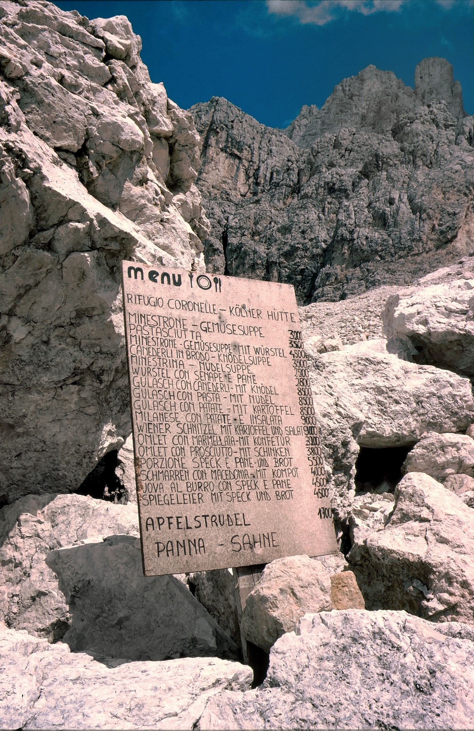 Menu d'alta montagna - 1985