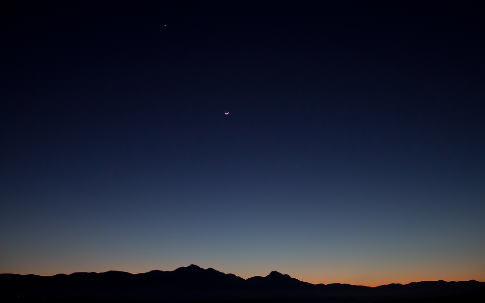 Gran Sasso, Moon, Venus at sunset