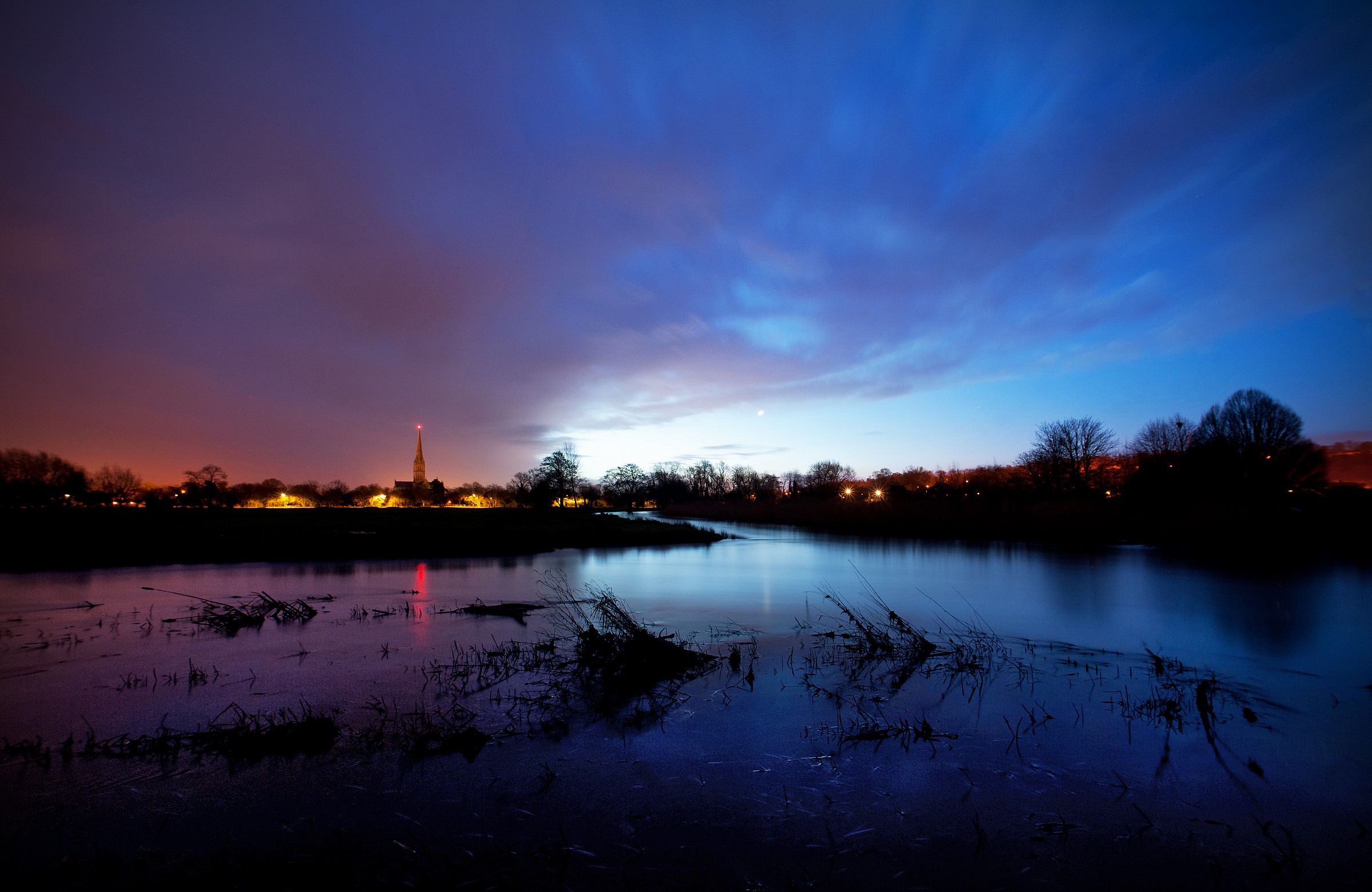 Salisbury Cathedral over Flooded River
