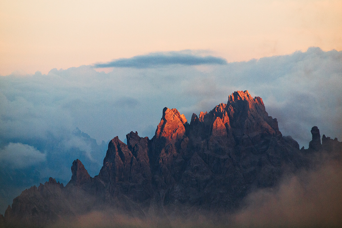 The peaks surrounded by clouds.