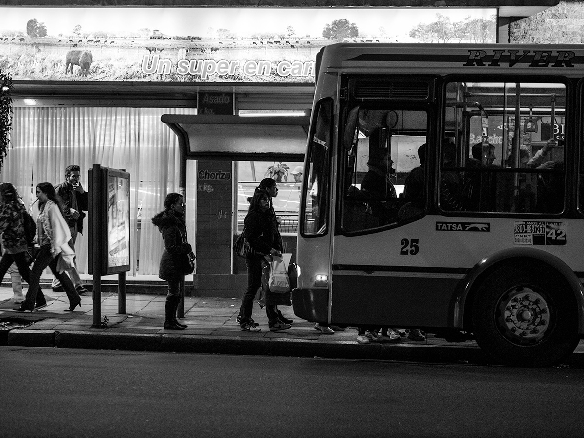 In line for the bus.