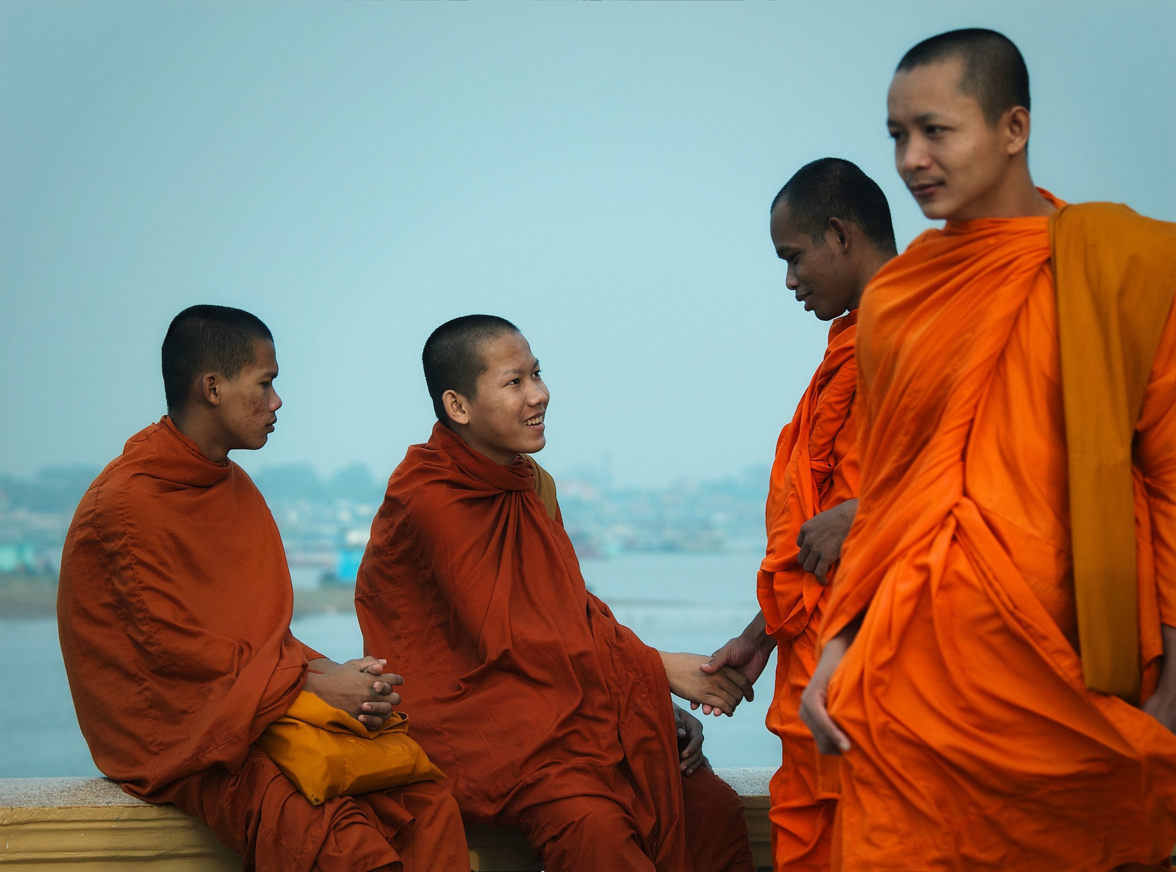Meeting between monks on the Mekong River