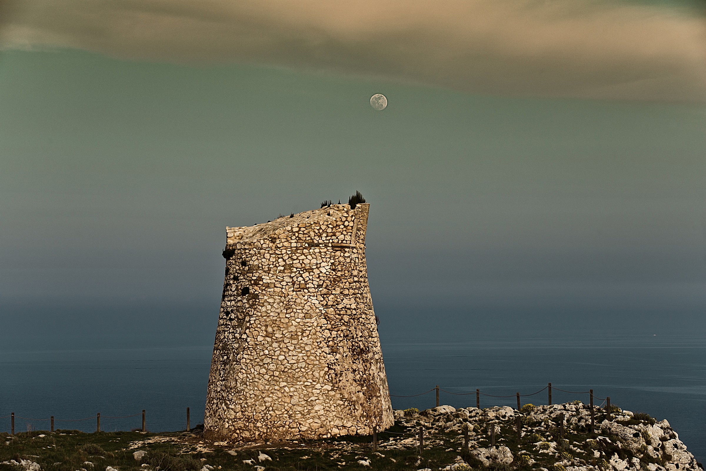 Minervino tower with moon Landscapes