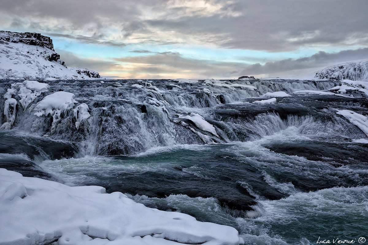 Snowy Gullfoss waterfall
