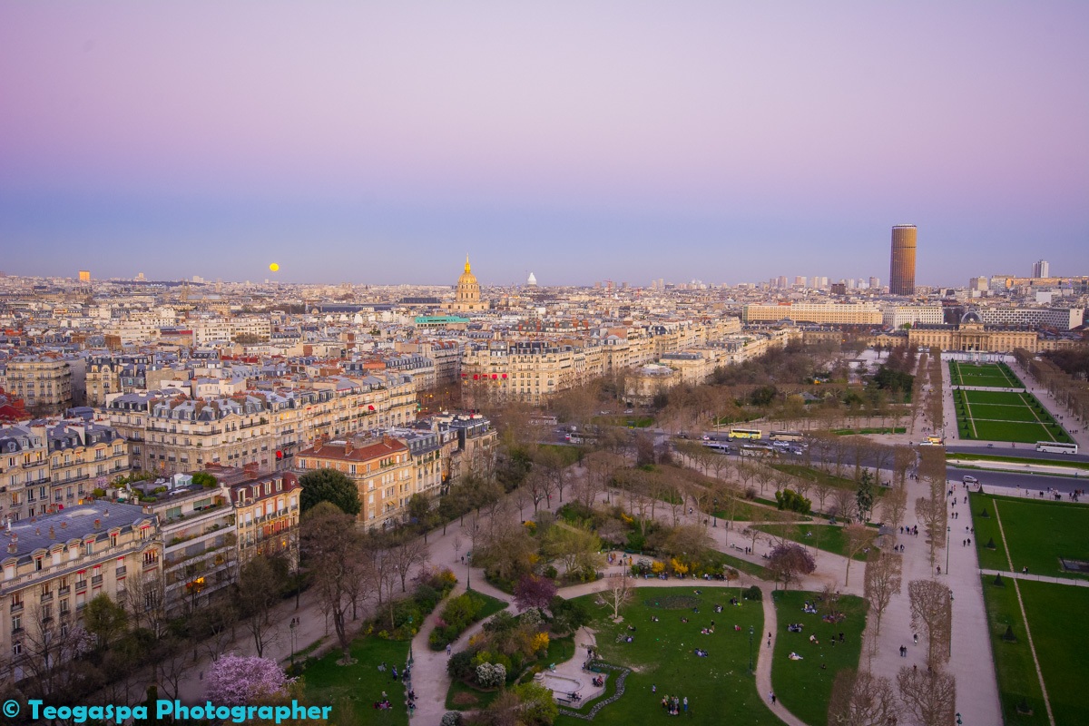 View from the Eiffel Tower with Moon