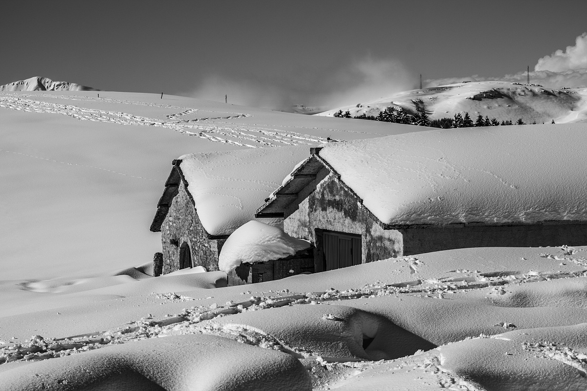 huts in the depths of winter