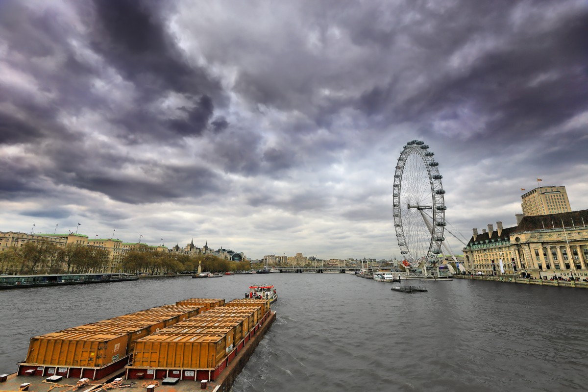 Ship barge containers and London Eye