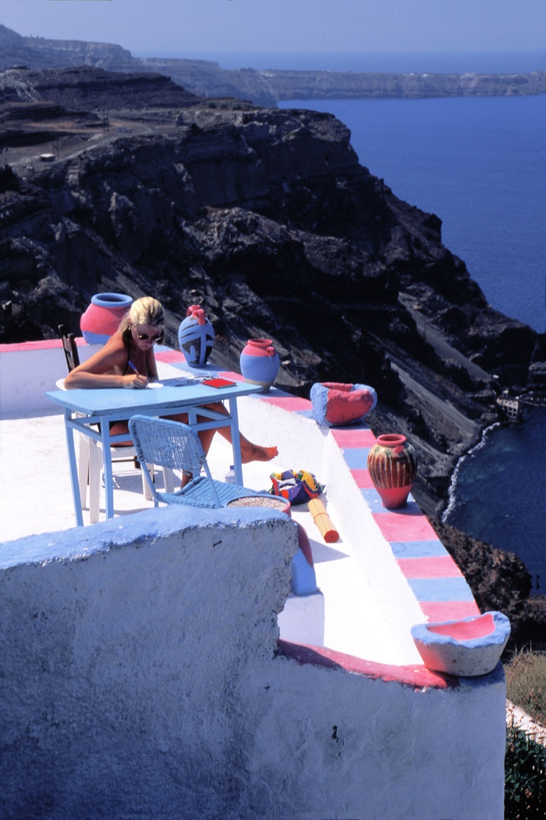 I write to you from Santorini