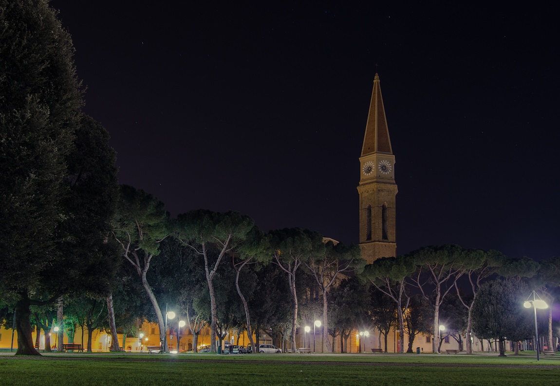 meadow park and tower of the Cathedral of Sandonato - Arezzo